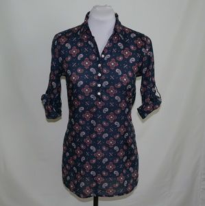 Lucky Brand Paisley Half Button up Tunic Top XS